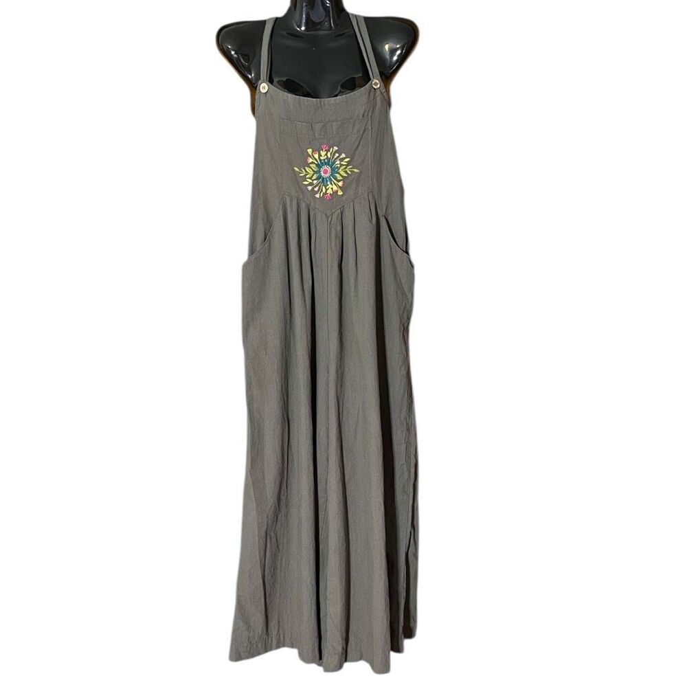 Natural Life Wide Leg Carrington Embroidered Detail Jumpsuit Overalls - Picture 3 of 11